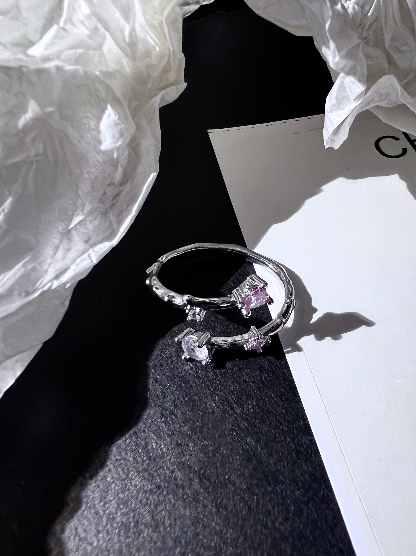 Platinum Plated Claw Butterfly Ring Set