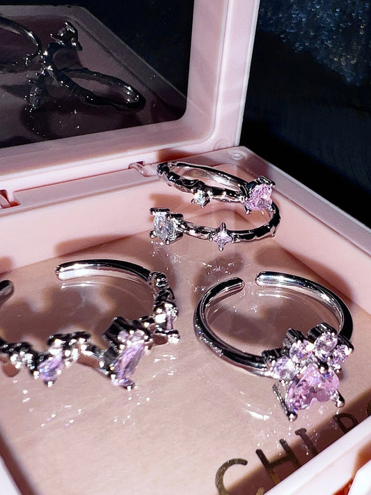 Platinum Plated Claw Butterfly Ring Set