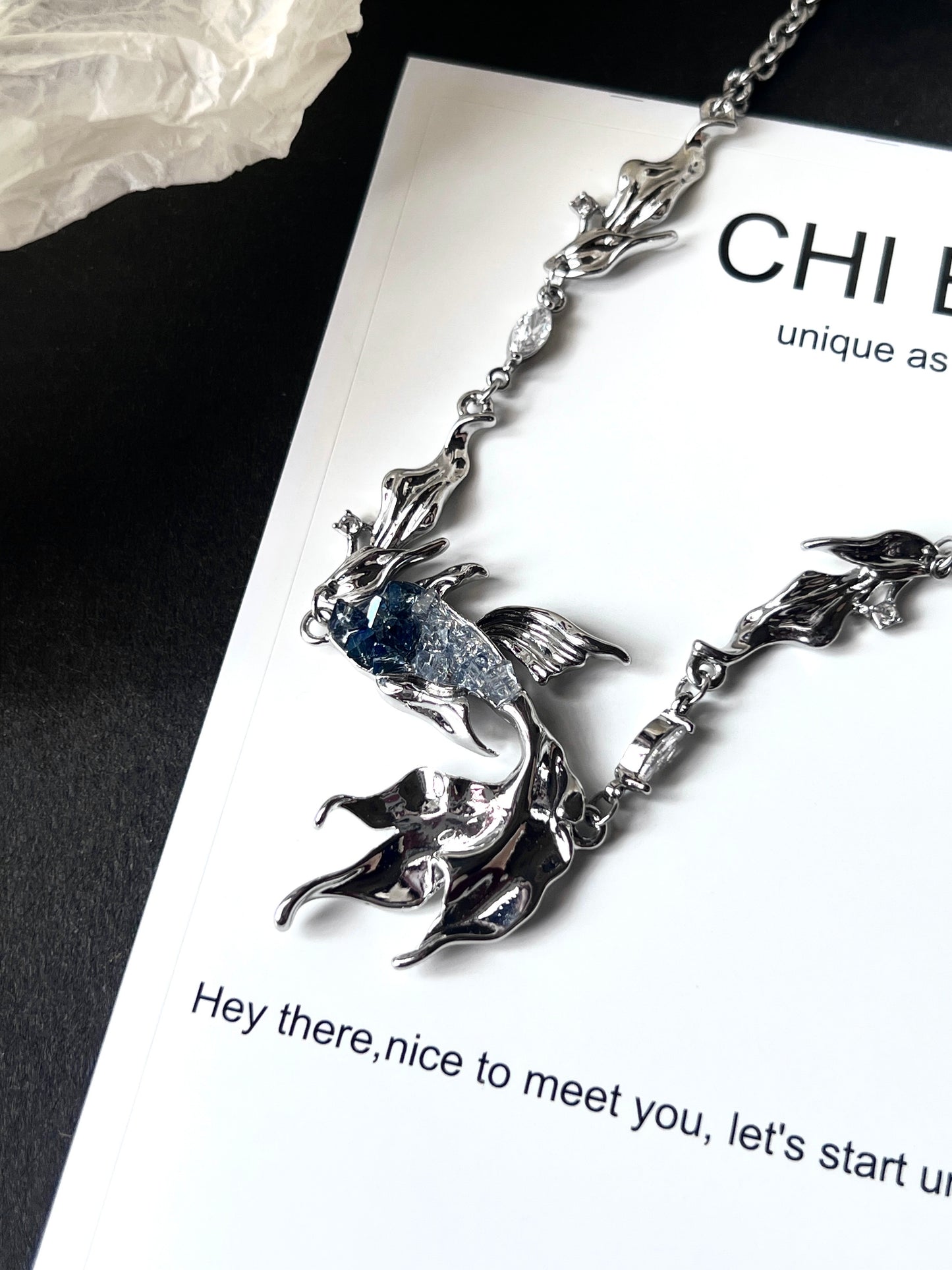 Platinum Plated Blue Fish Jewelry Set