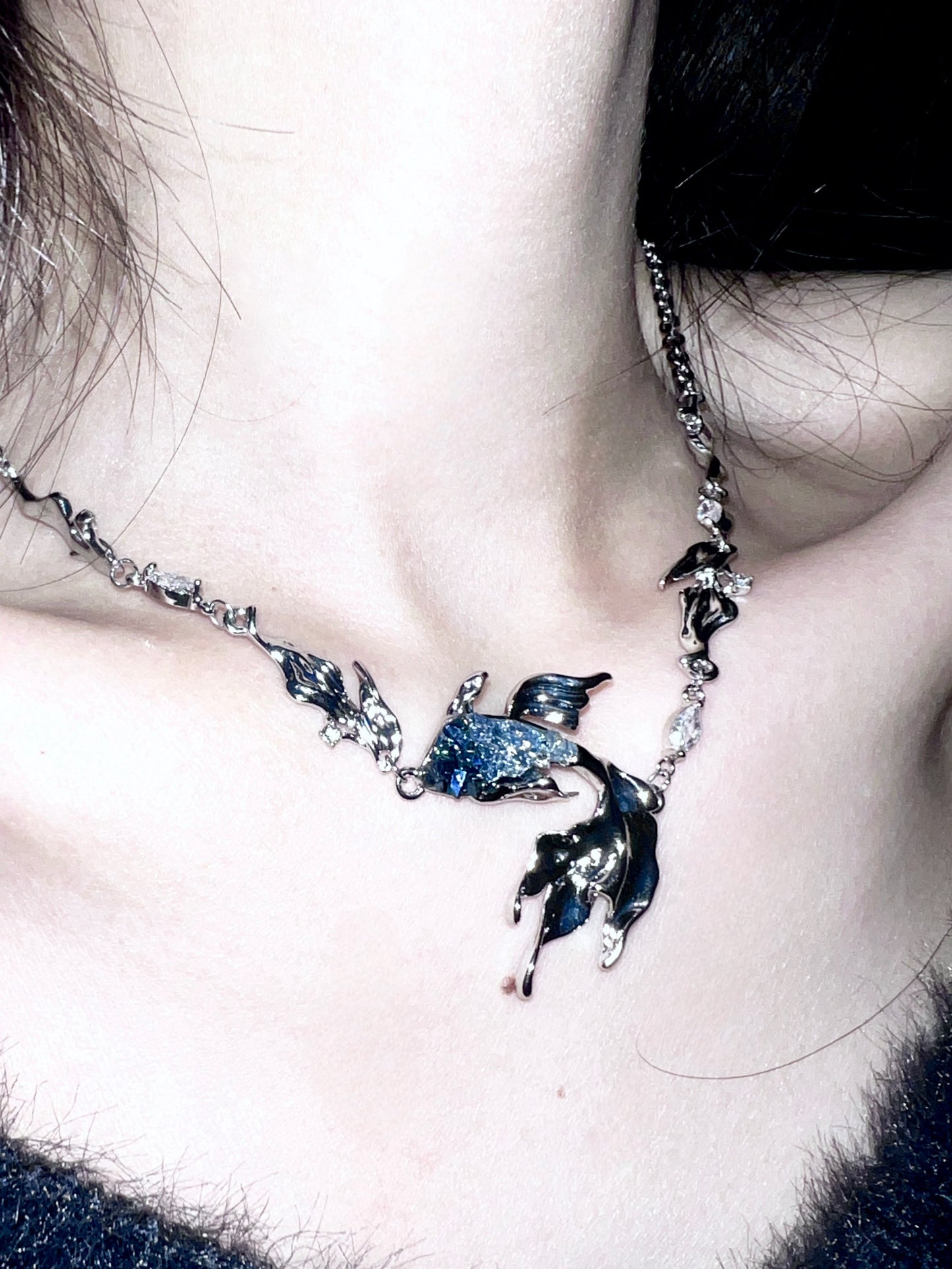 Platinum Plated Blue Fish Jewelry Set