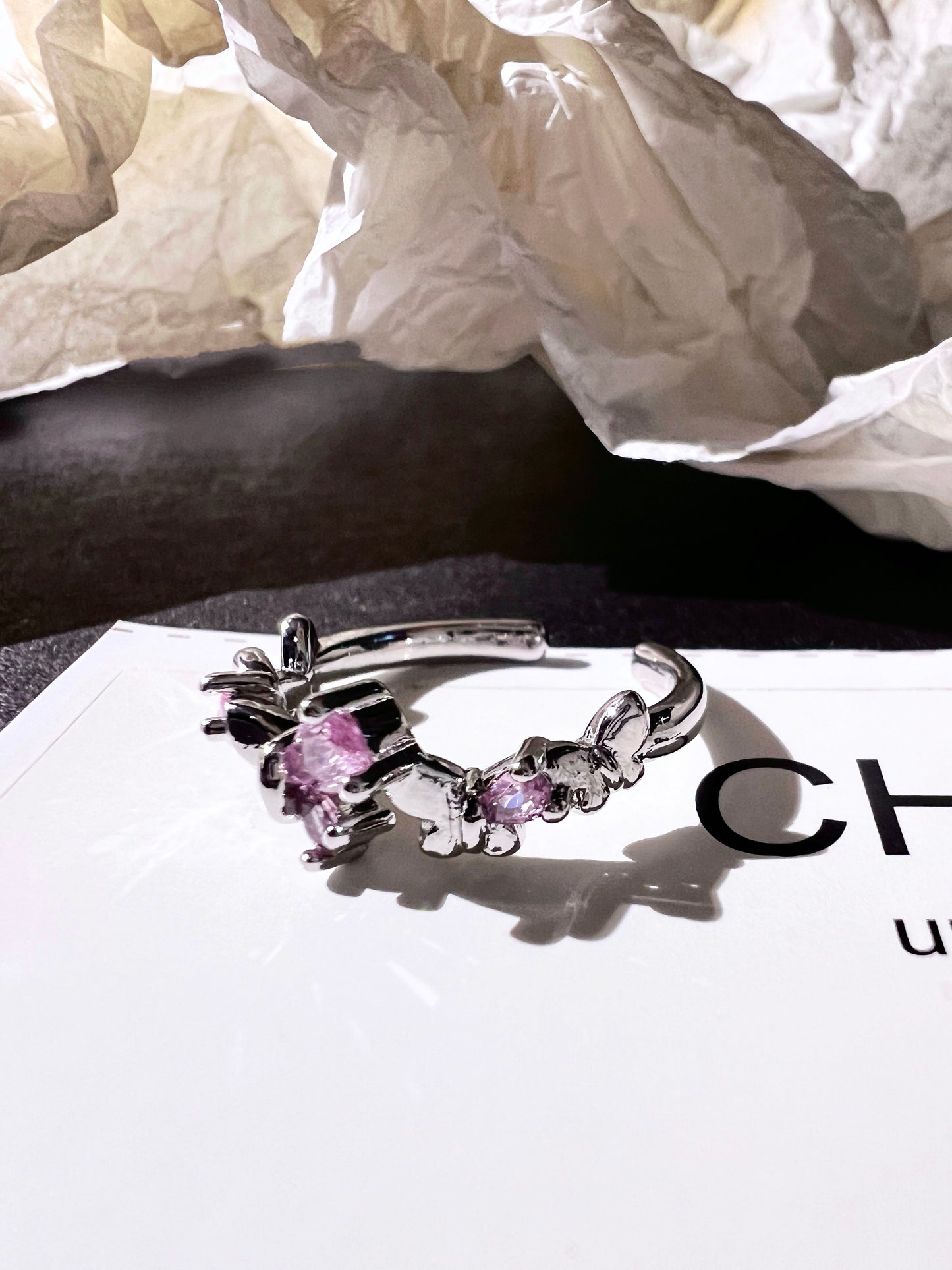 Platinum Plated Claw Butterfly Ring Set