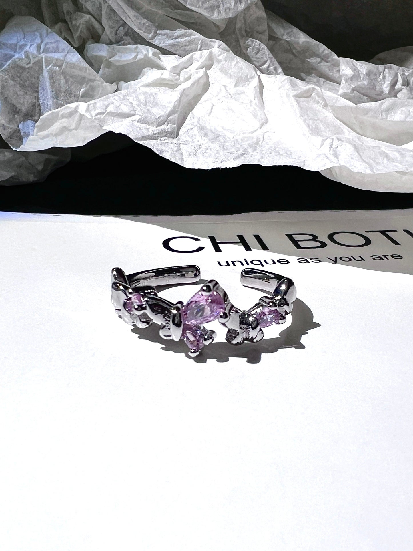 Platinum Plated Claw Butterfly Ring Set