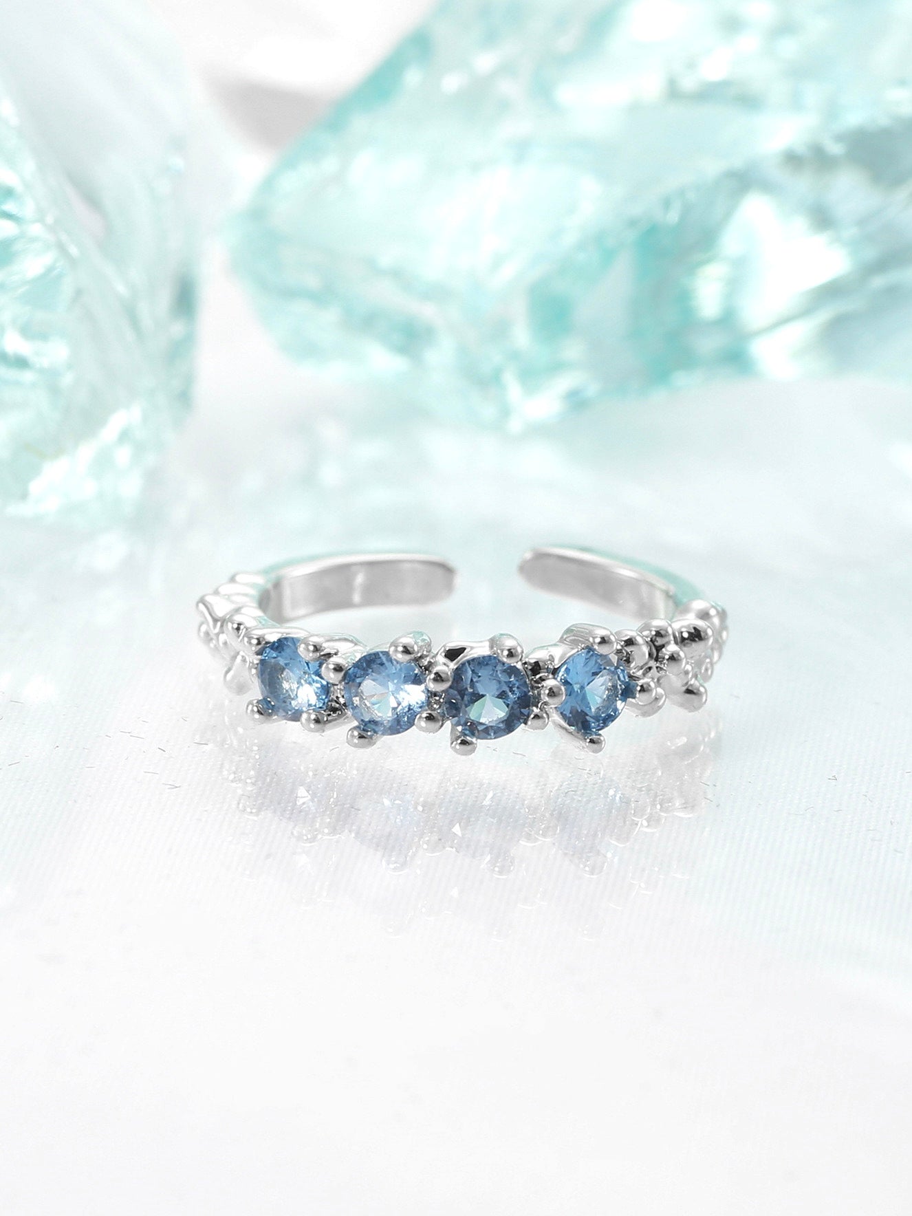 Platinum Plated Galaxy Blue Zircon Ring Set