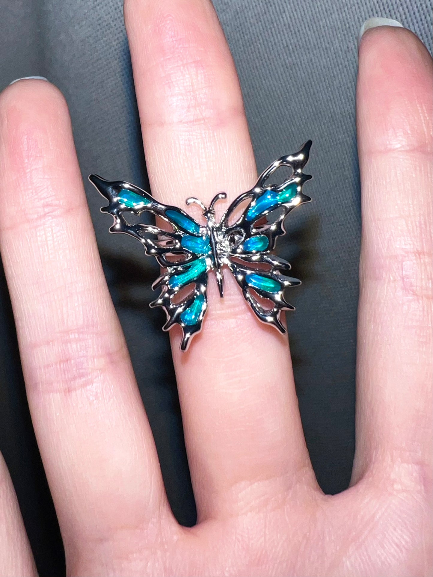 Butterfly Blue-Green Enamel Ring