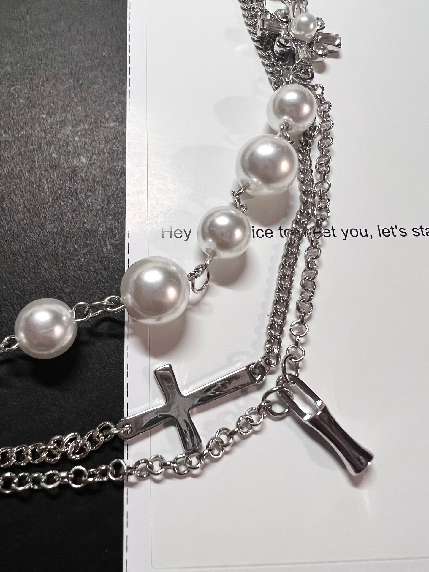 Gothic Cross 3-Layer Pearl Necklace