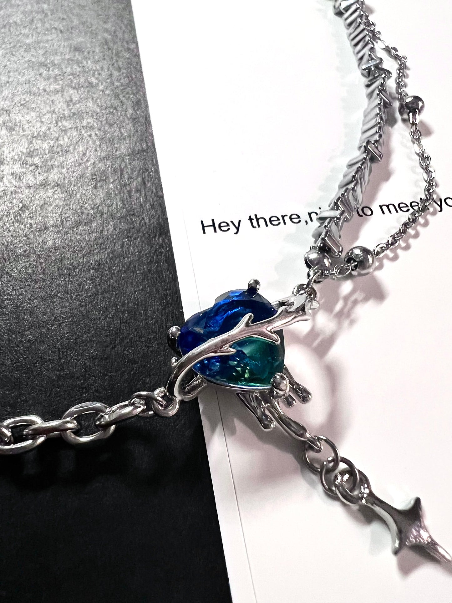 Galaxy Heart Blue Green Zircon Necklace