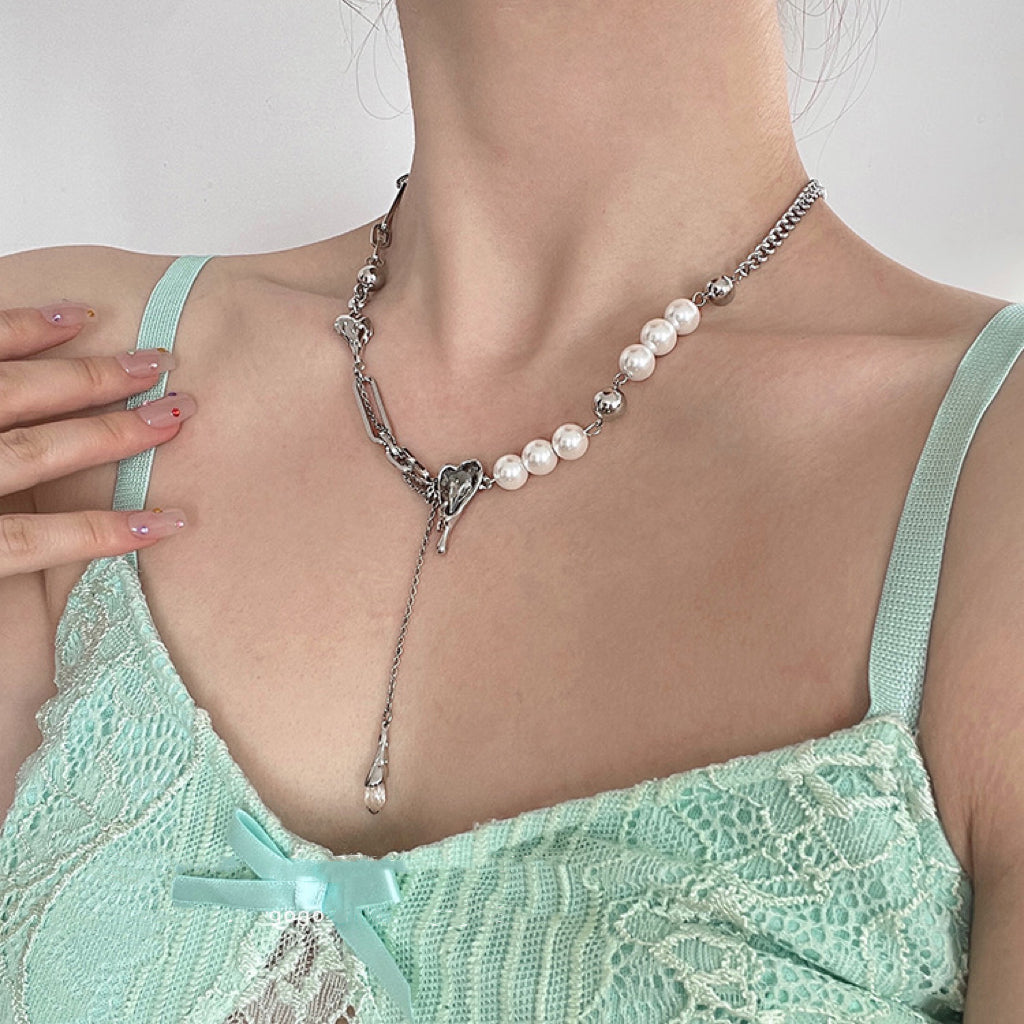 Y2K Melting Heart Pearl Necklace