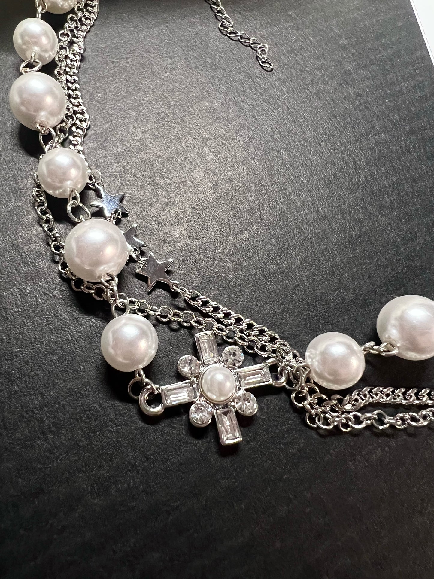 Gothic Cross 3-Layer Pearl Necklace