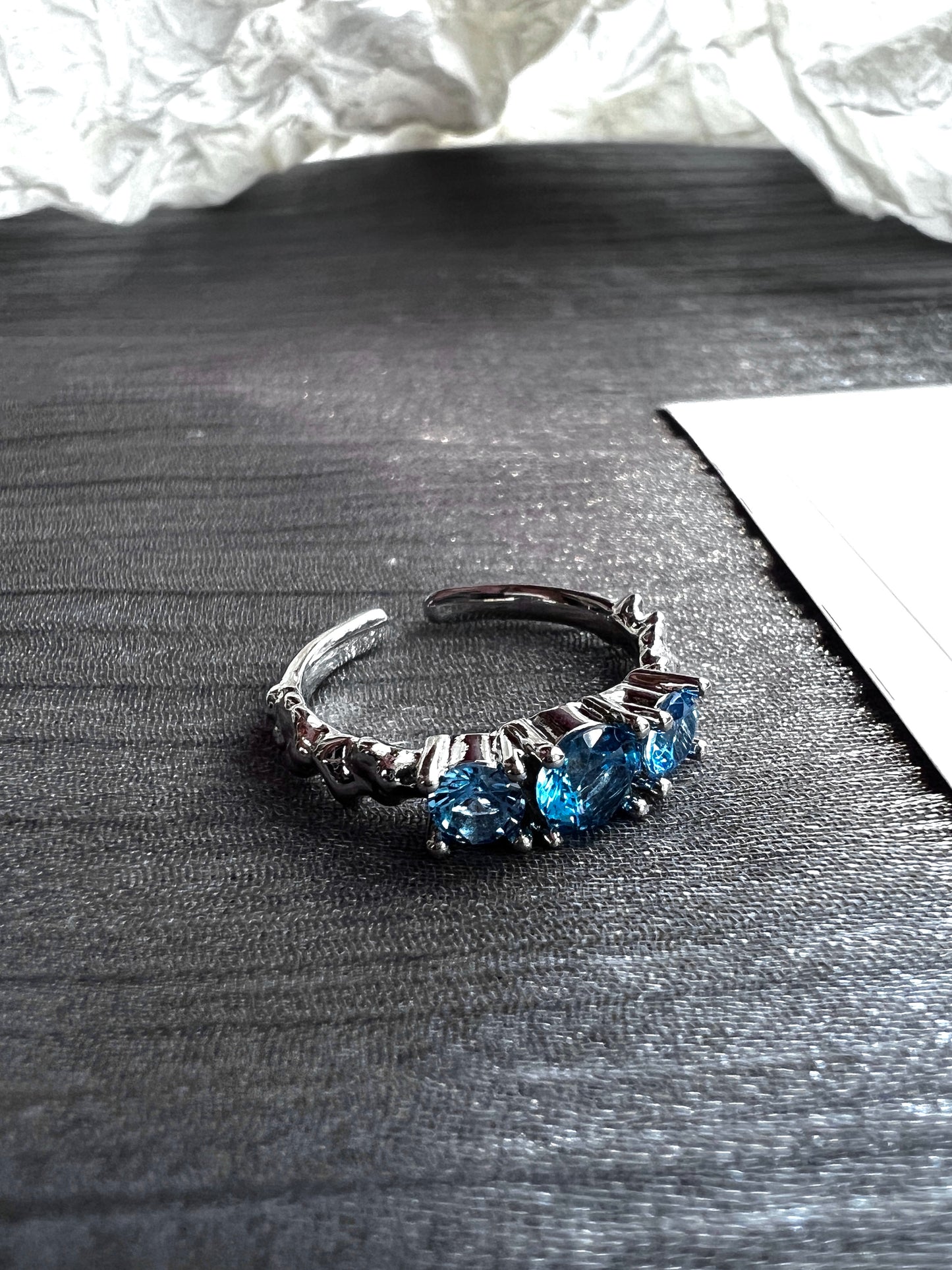 Platinum Plated Galaxy Blue Zircon Ring Set