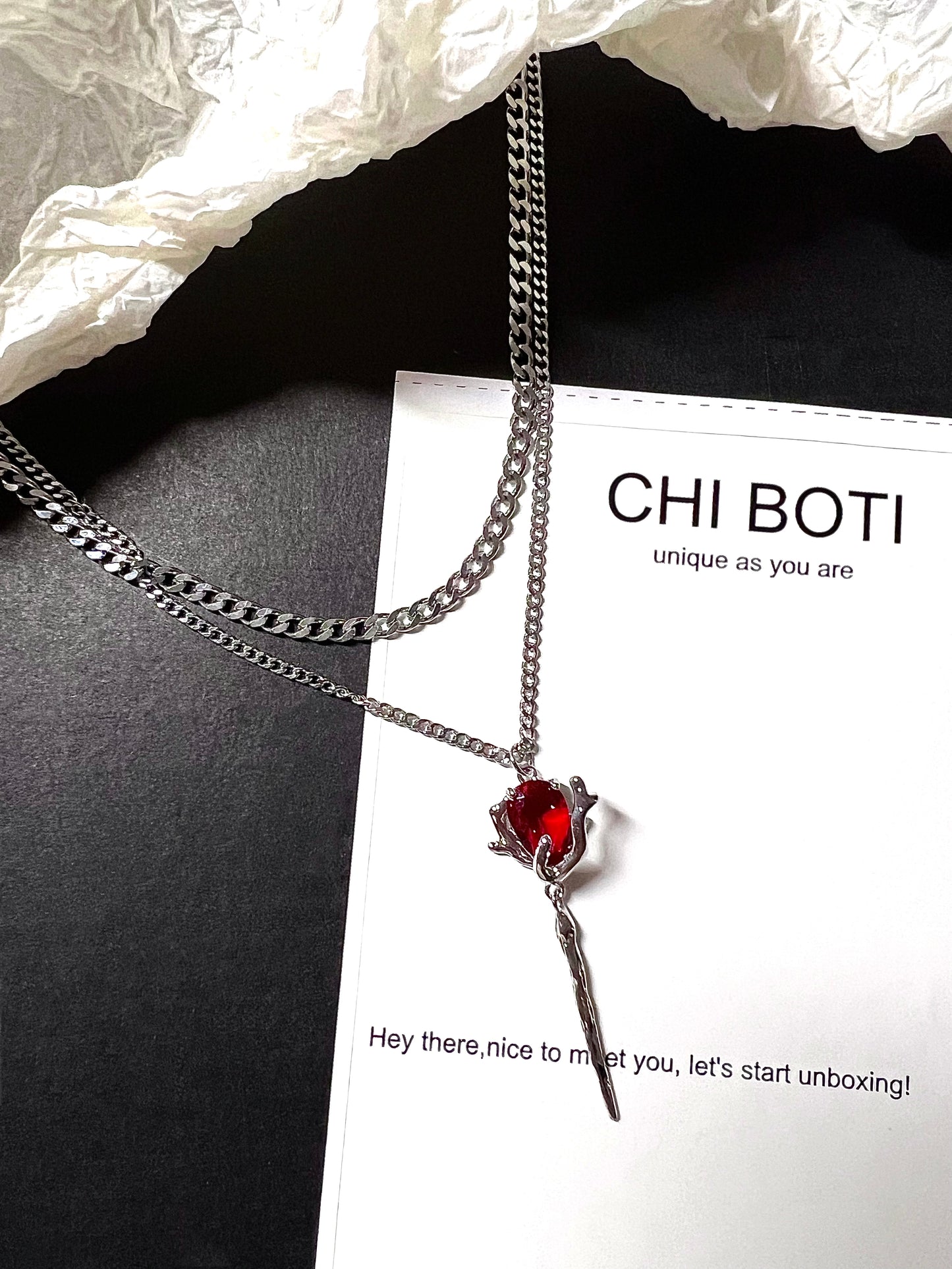 Aesthetic Melting Rose Drop Ruby Necklace