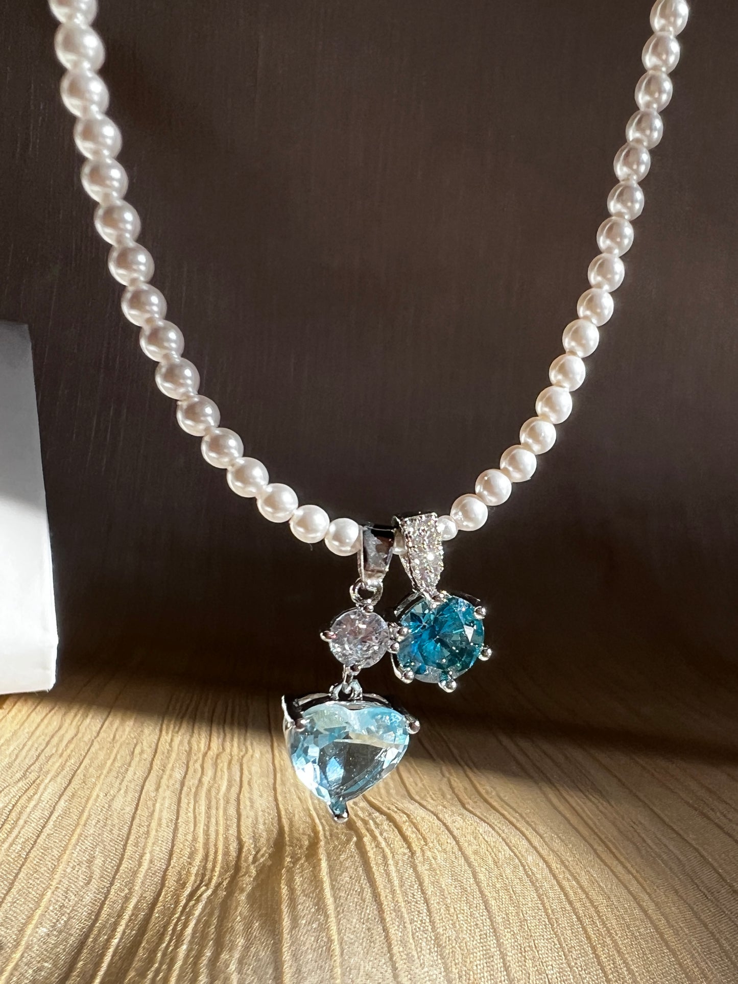 Blue Heart Gems Swarovski Crystal Pearl Necklace