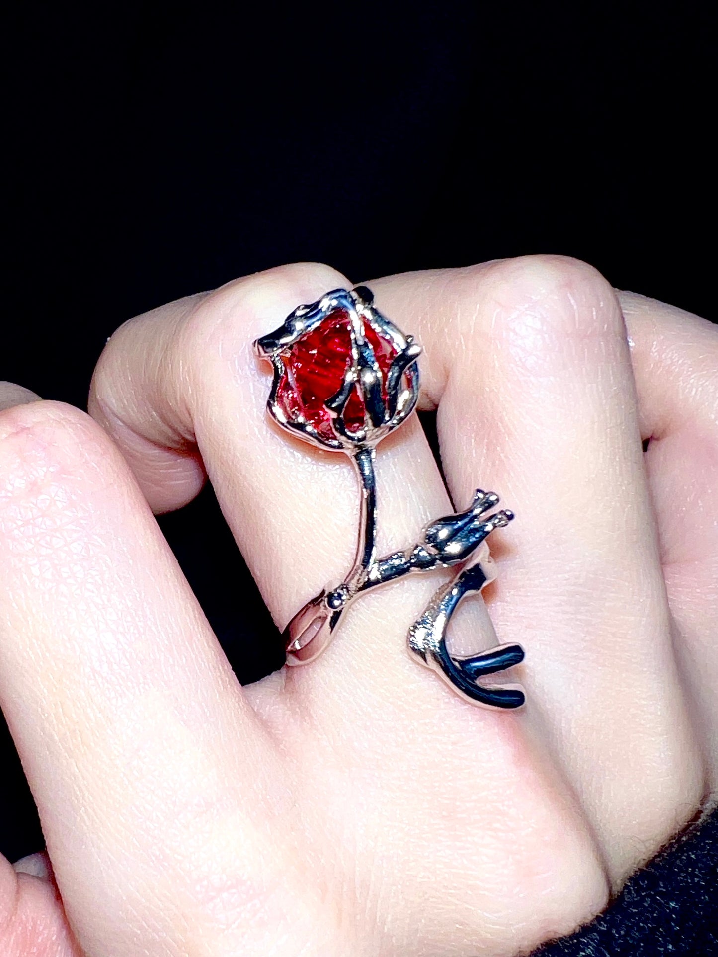 Swarovski Crystal Melting Rose Ruby Ring