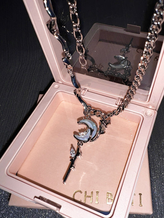Platinum Plated Moon Rose Moonstone Necklace