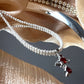 Saturn Ruby Swarovski Crystal Pearl Necklace