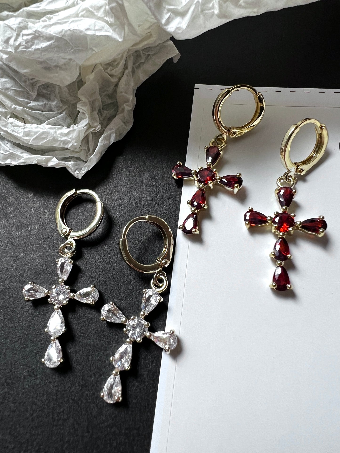 14k Gold Plated Cross Zircon Earrings