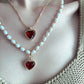 Crown Heart Natural Pearl Ruby Necklace Set