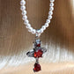 Saturn Ruby Swarovski Crystal Pearl Necklace