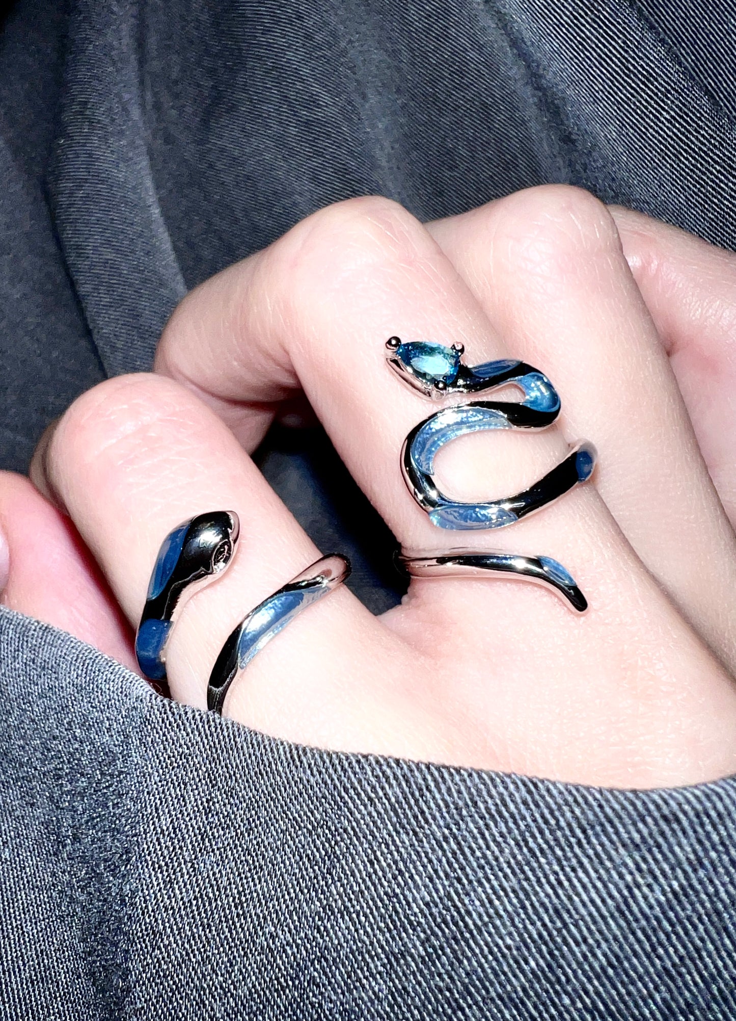 Platinum Plated Baby Blue Snake Ring Set