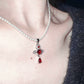 Saturn Ruby Swarovski Crystal Pearl Necklace