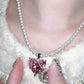 Pink Heart Gem Swarovski Crystal Pearl Necklace