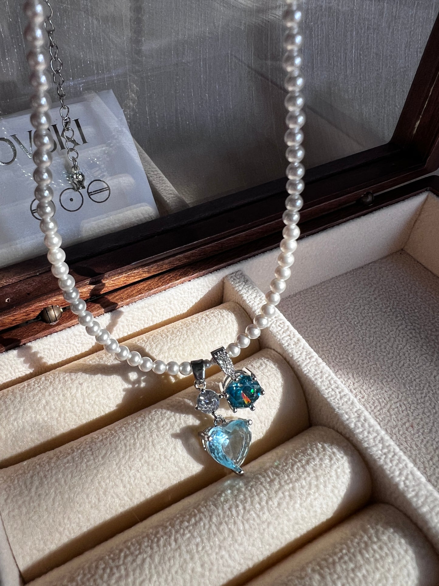 Blue Heart Gems Swarovski Crystal Pearl Necklace