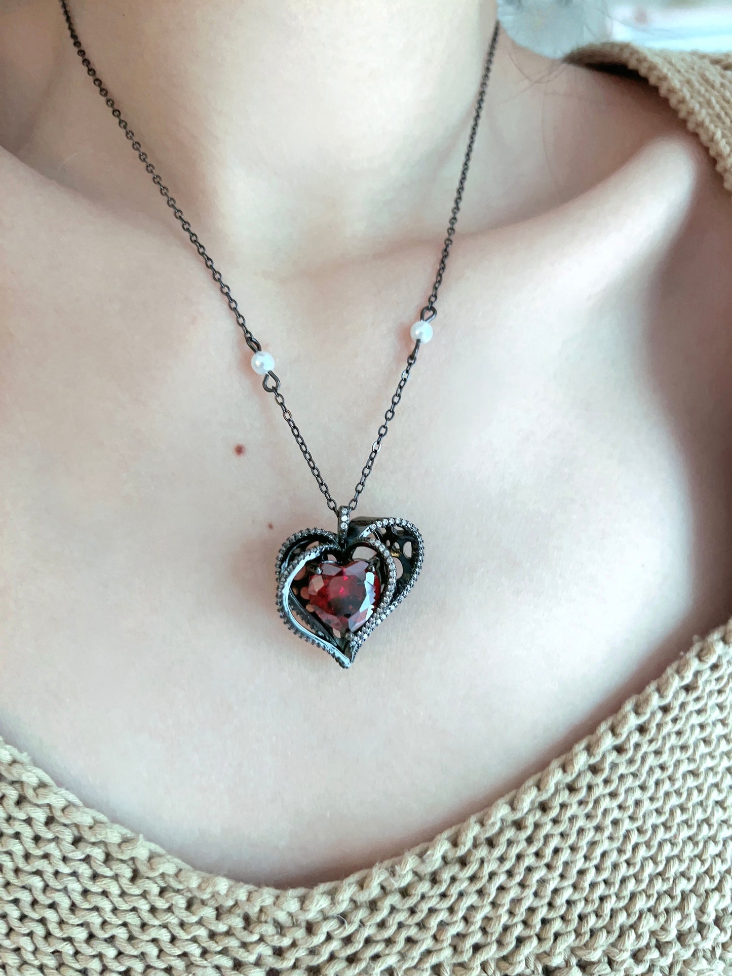 Gothic Heart Zirconia Necklace Set