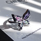 Platinum Plated Colorful Gems Butterfly Ring