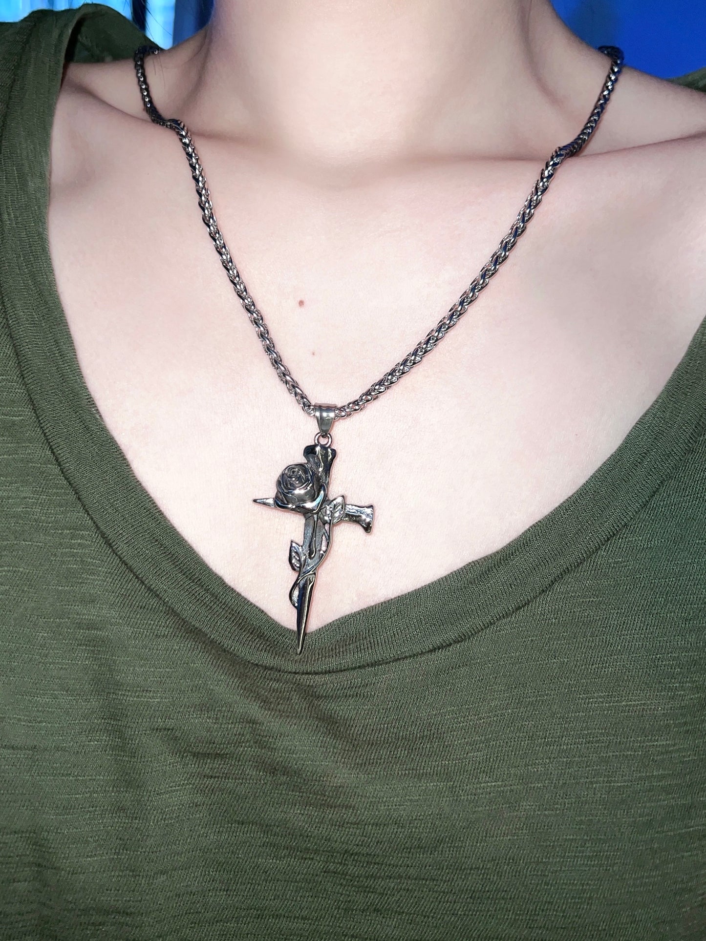 Gothic Rose Cross Keel Necklace