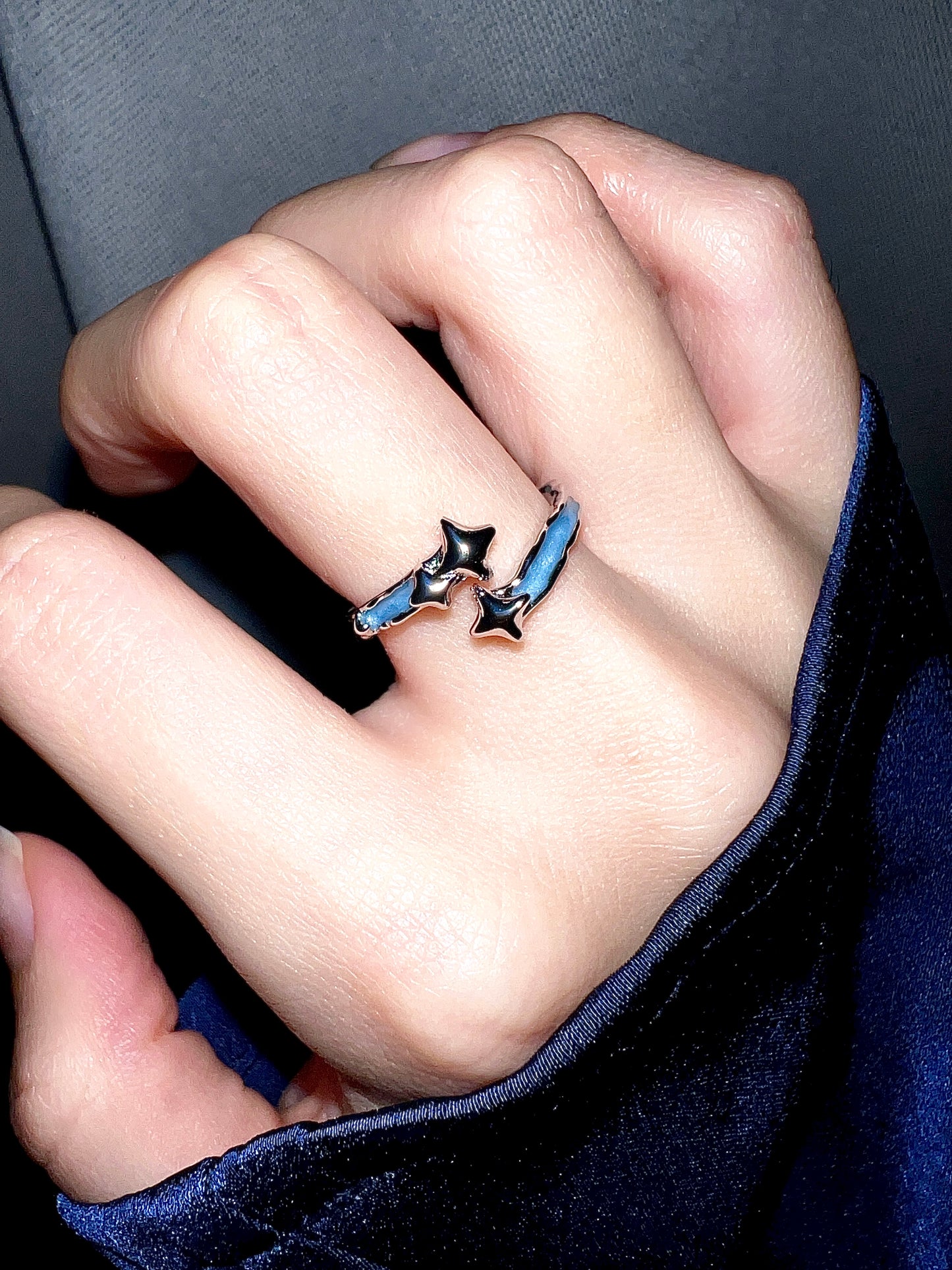 Blue Enamel Plated Stars Ring