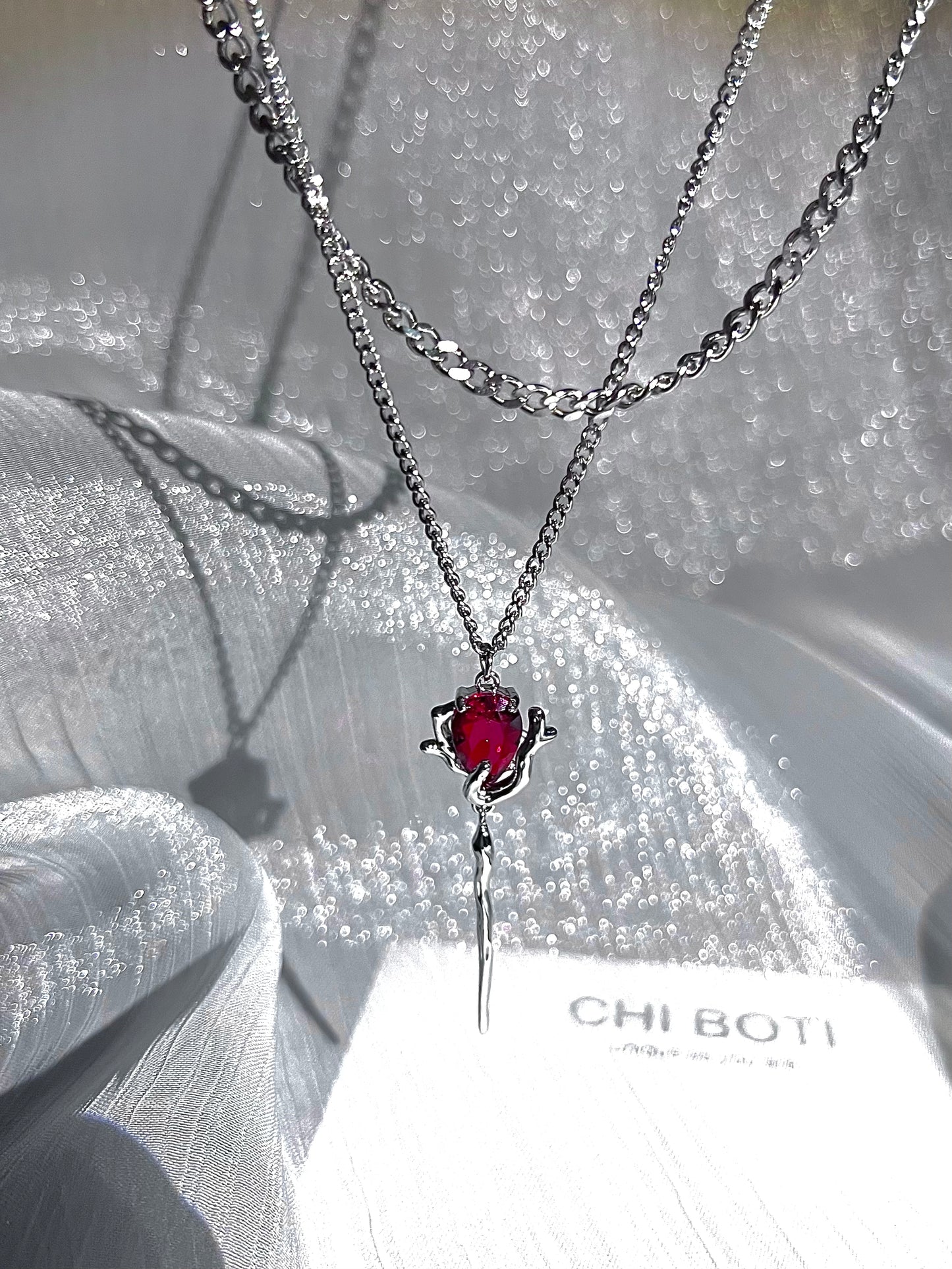 Aesthetic Melting Rose Drop Ruby Necklace