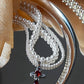 Saturn Ruby Swarovski Crystal Pearl Necklace