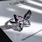 Platinum Plated Colorful Gems Butterfly Ring