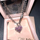 Princess Pink Heart Pin Zircon Necklace