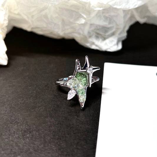 Platinum Plated Green Gem Star Ring