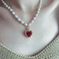 Crown Heart Natural Pearl Ruby Necklace Set