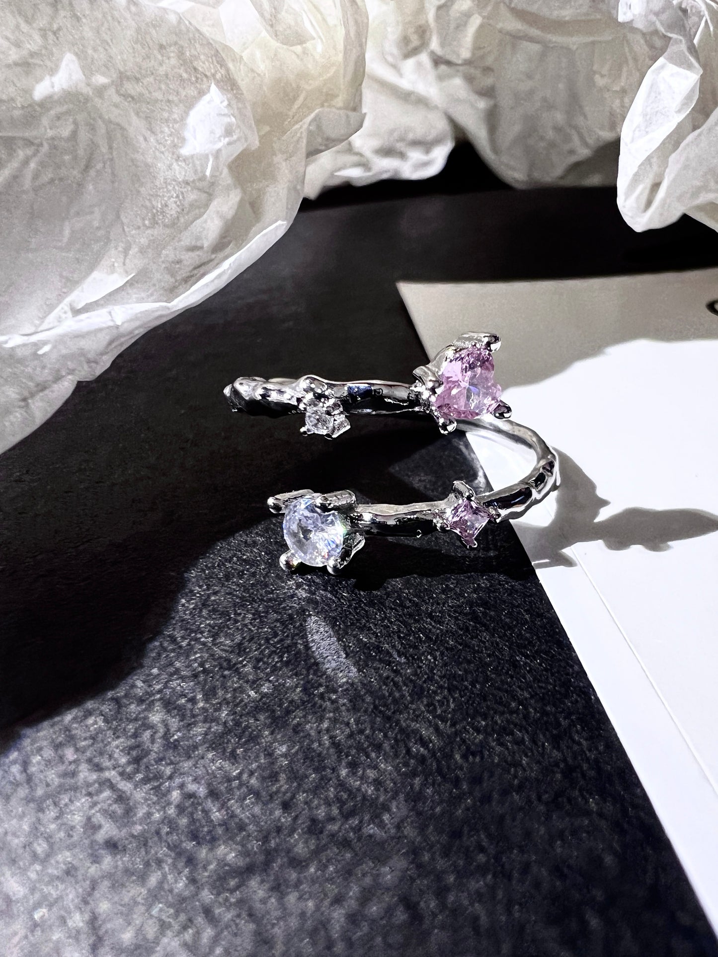 Platinum Plated Claw Butterfly Ring Set