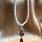 Saturn Ruby Swarovski Crystal Pearl Necklace