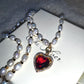 Crown Heart Natural Pearl Ruby Necklace Set