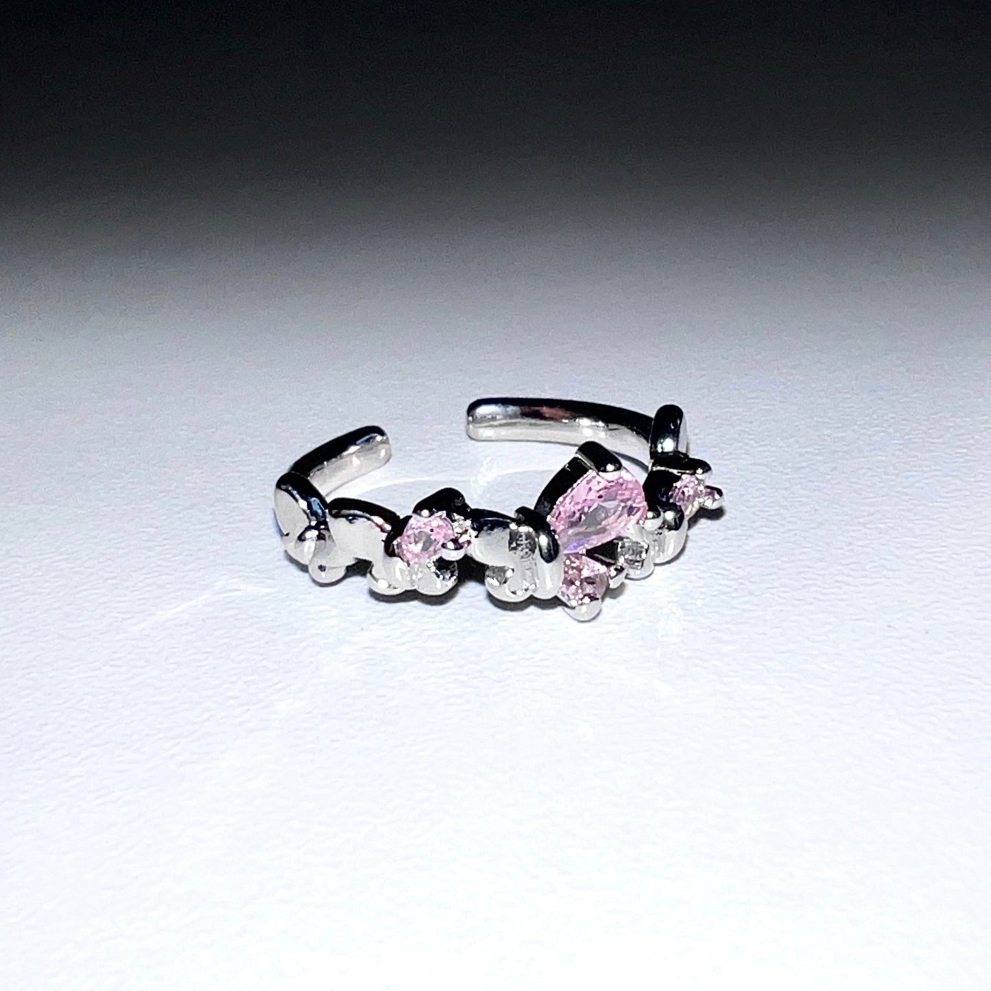 Platinum Plated Pink Gem Butterfly Ring Set