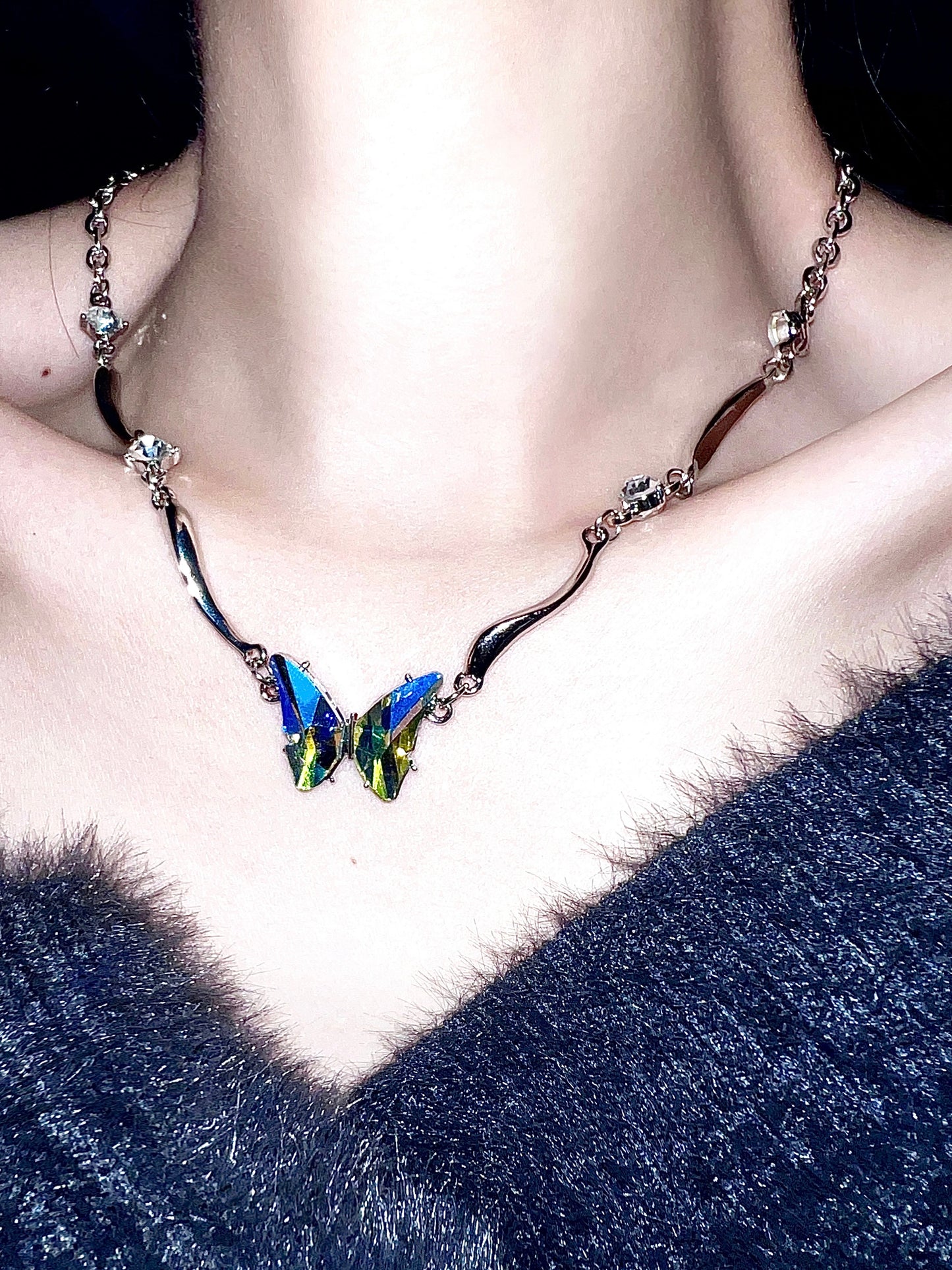 Aurora Butterfly Zircon Twist Necklace