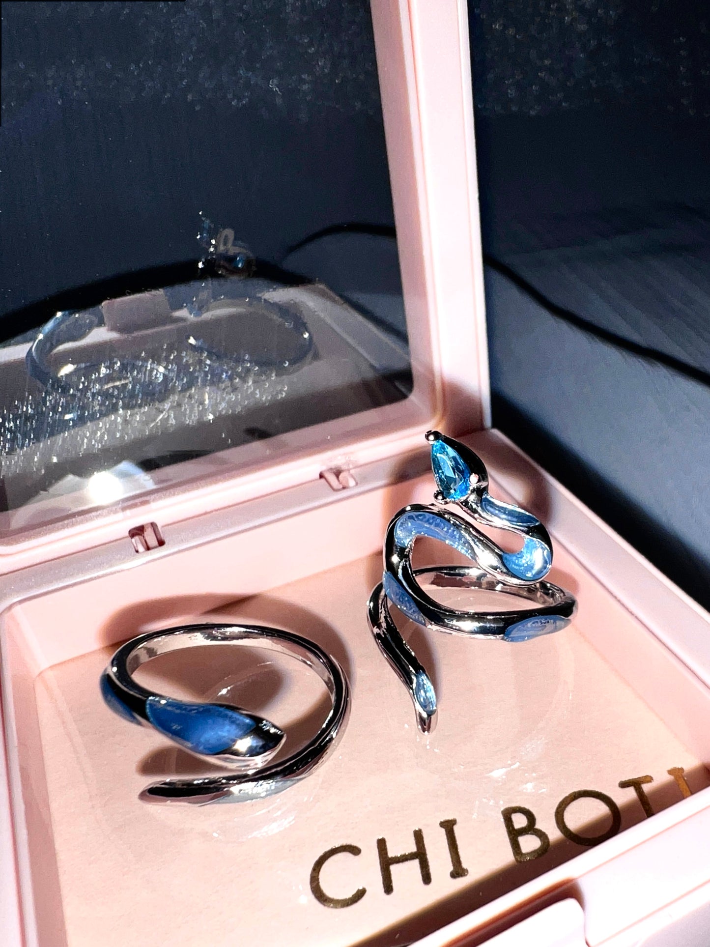 Platinum Plated Baby Blue Snake Ring Set