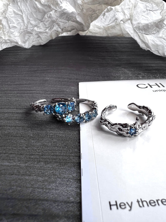 Platinum Plated Galaxy Blue Zircon Ring Set