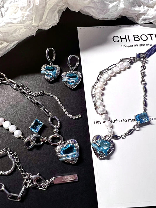 Melting Heart Baby Blue Cubic Zirconia Jewelry Set