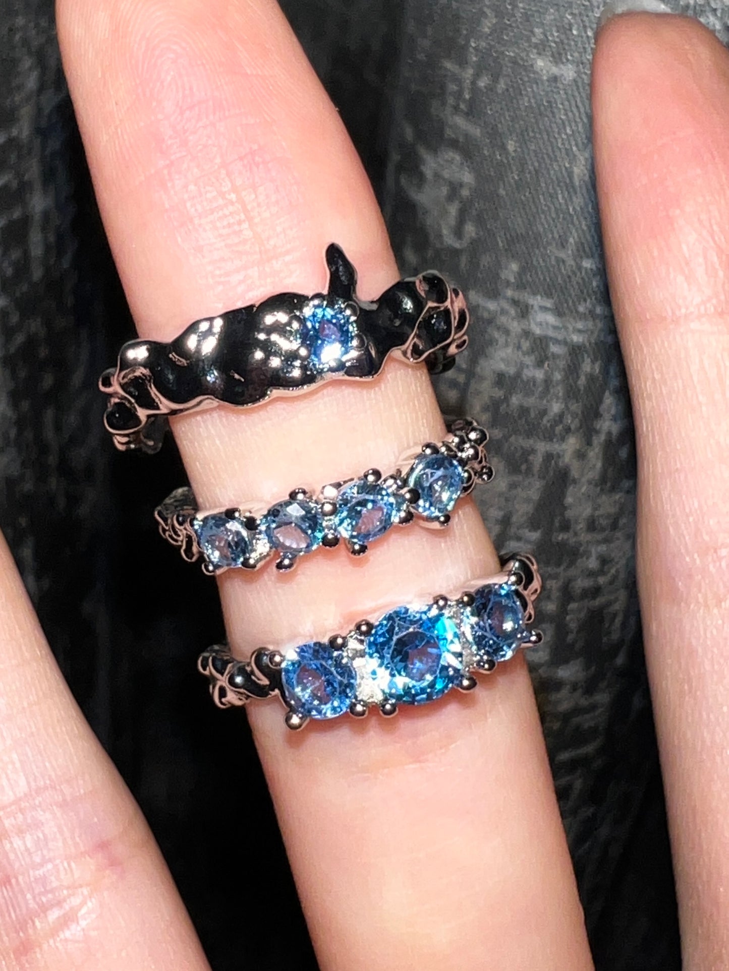 Platinum Plated Galaxy Blue Zircon Ring Set