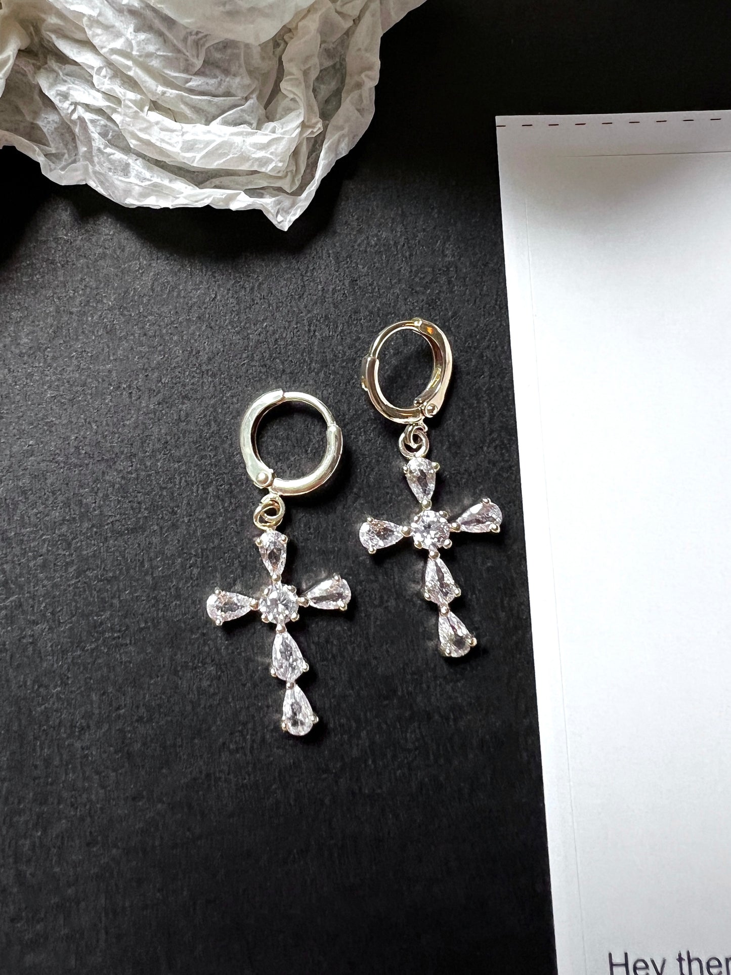 14k Gold Plated Cross Zircon Earrings