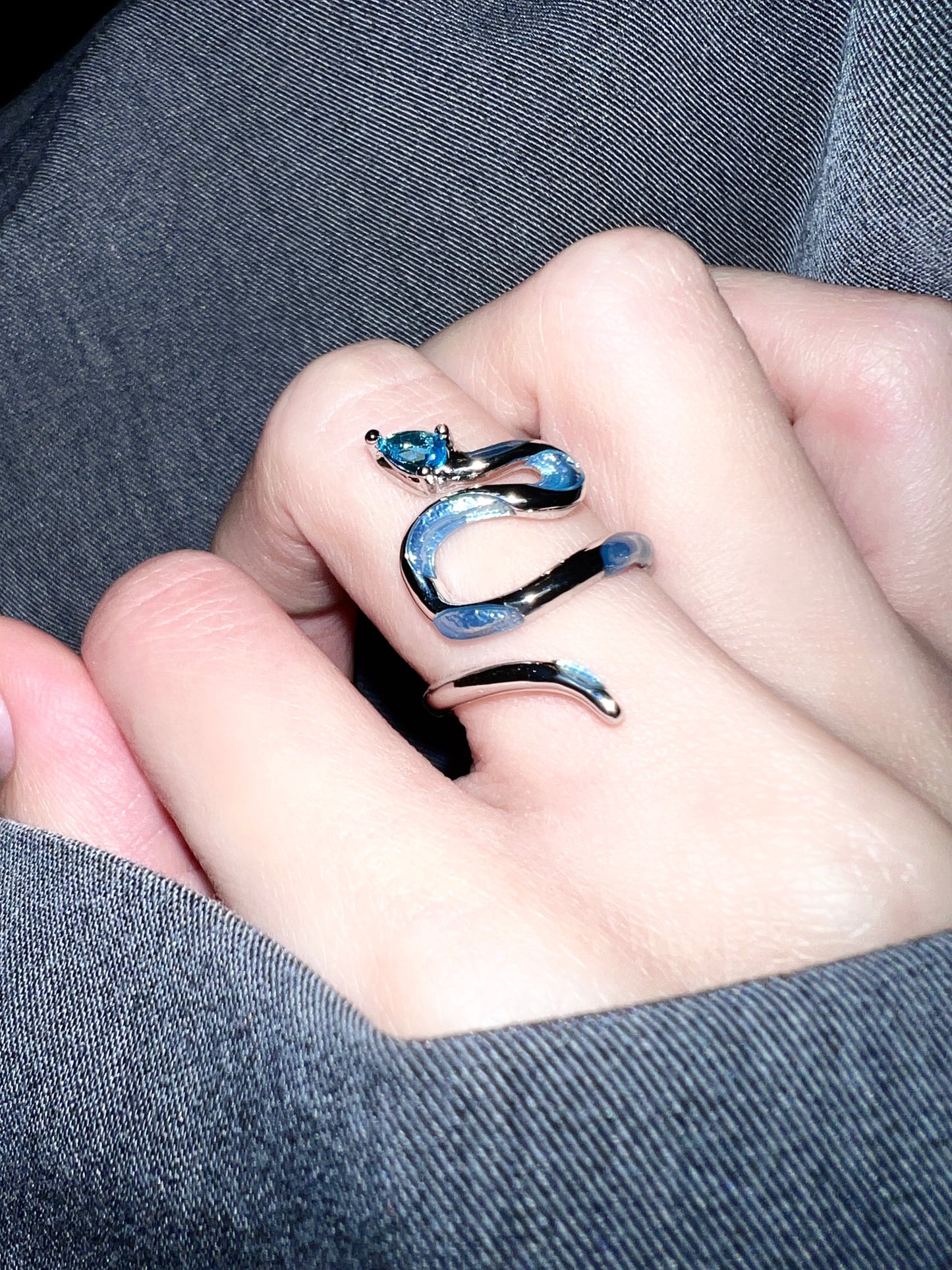 Platinum Plated Baby Blue Snake Ring Set