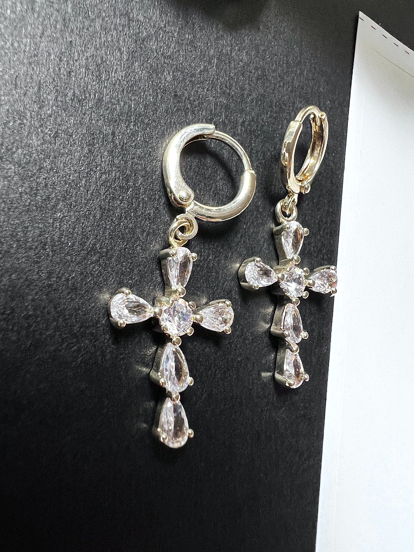 14k Gold Plated Cross Zircon Earrings