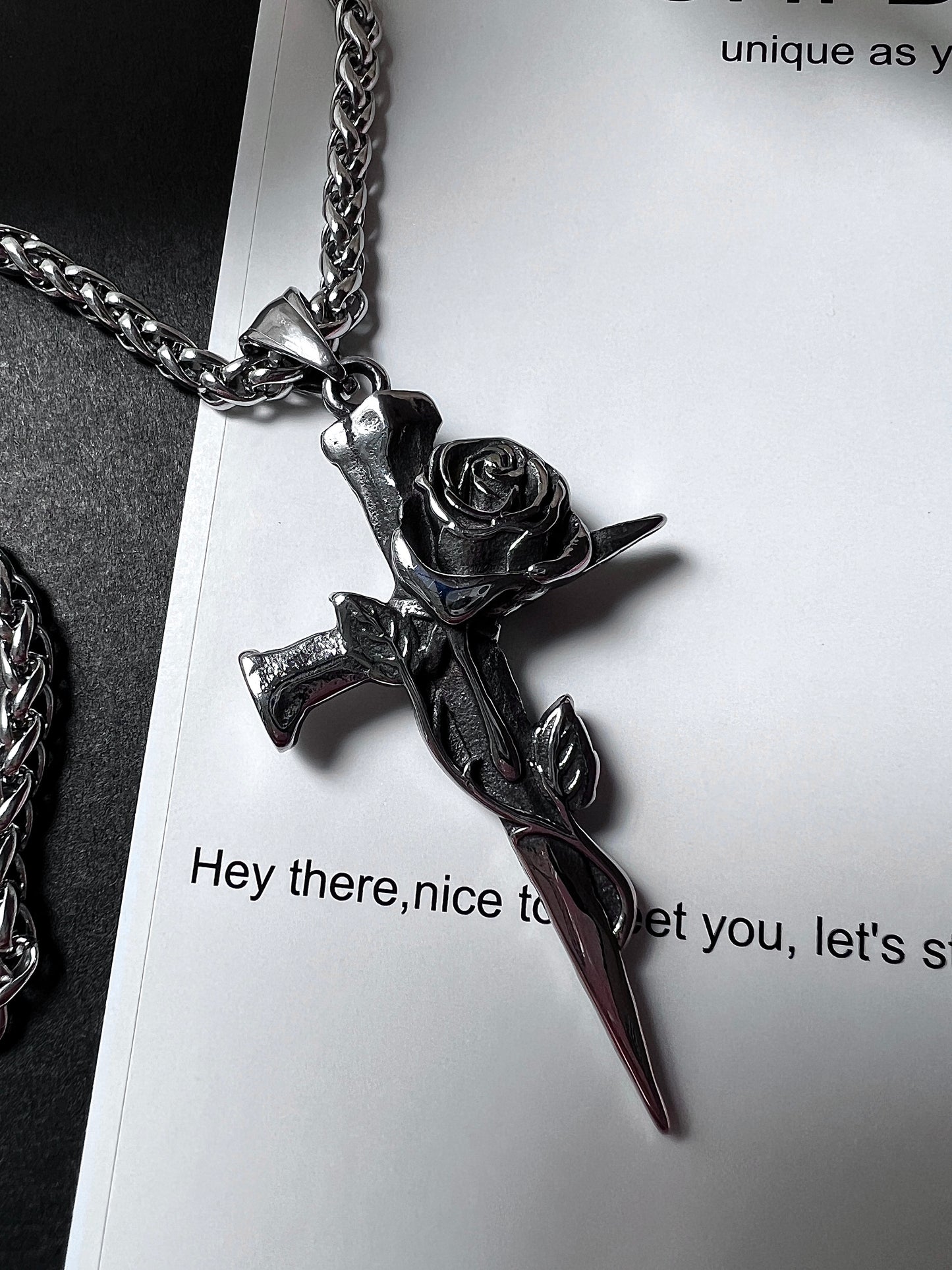 Gothic Rose Cross Keel Necklace