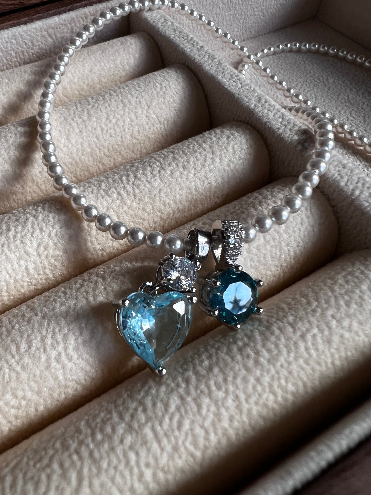 Blue Heart Gems Swarovski Crystal Pearl Necklace