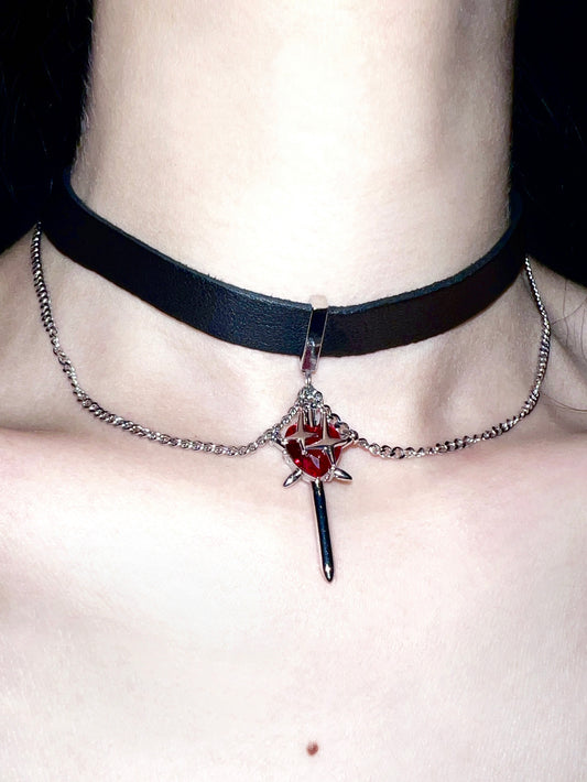 Heart Nail Tassels Ruby Choker